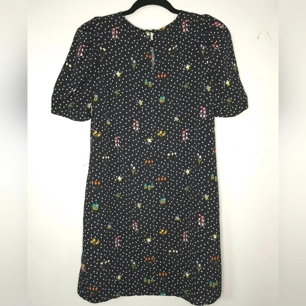 ZARA BASICS Short Sleeve Black Ditsy Floral Shift Dress with Pockets, Size S - Picture 4 of 15